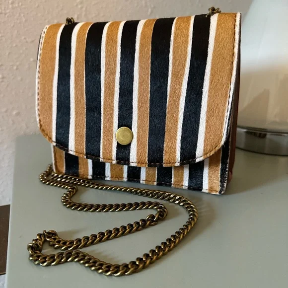 Madewell striped calfshair crossbody purse with chain strap - Picture 1 of 4